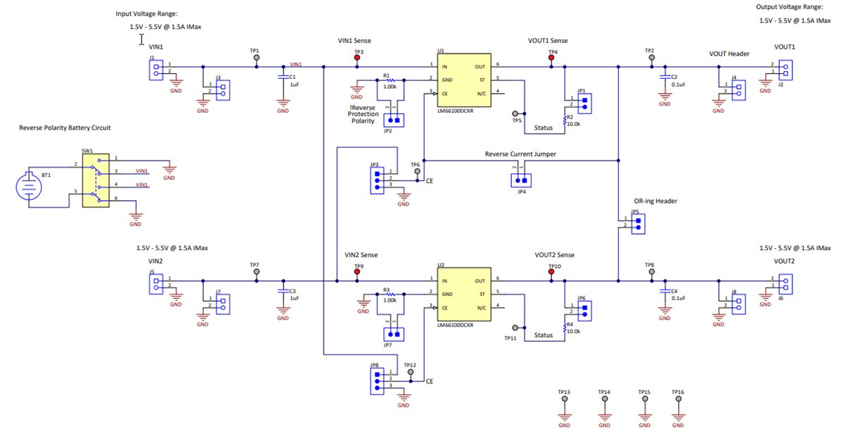 Schematic - Texas Instruments LM66100EVM Evaluation Module